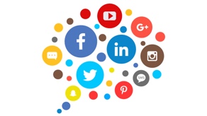 Logos of social media apps inside circles.