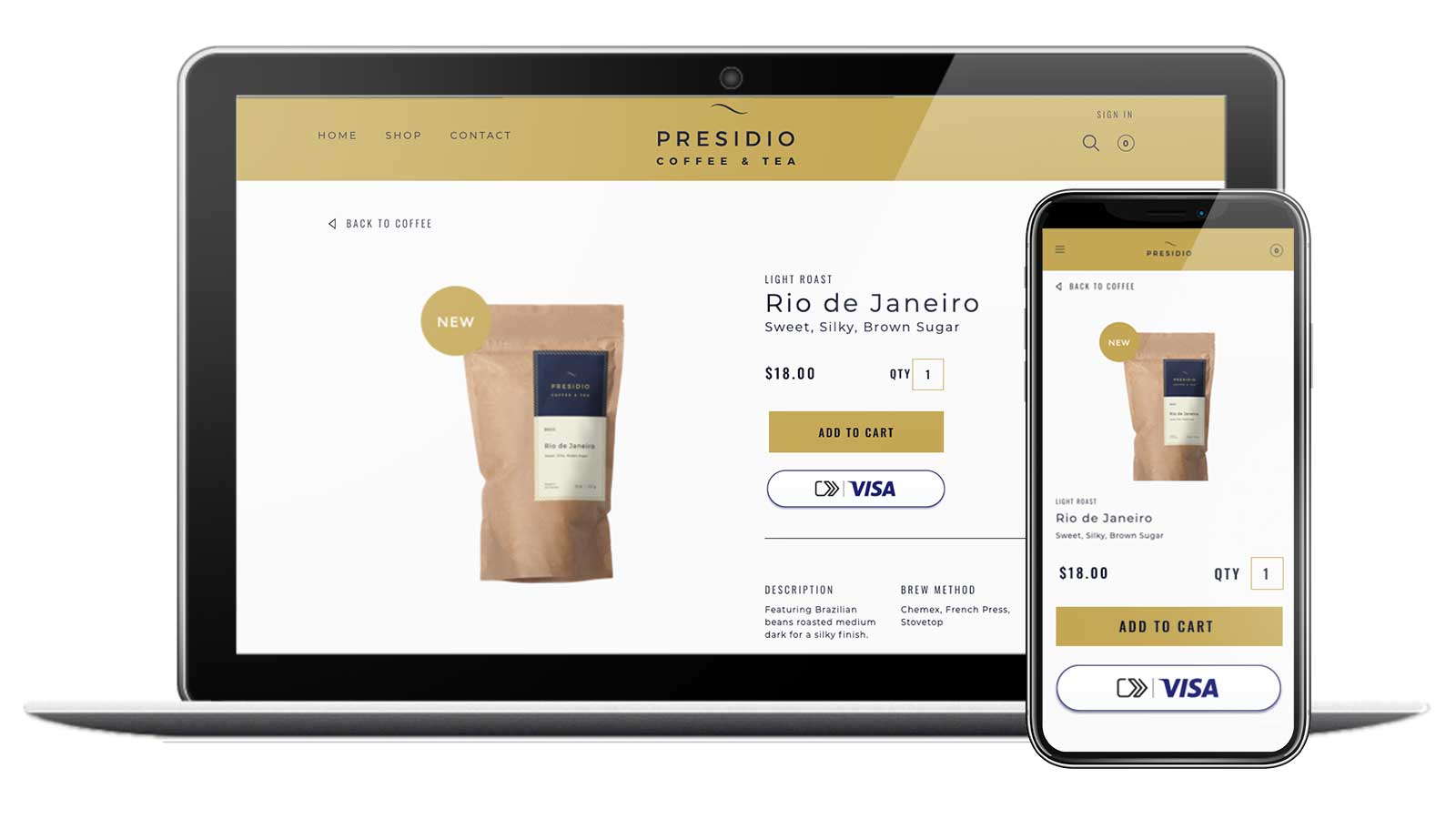 form-factors-1600x900 A laptop and phone screen show the new online checkout experience.