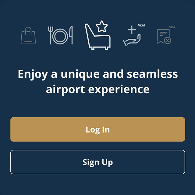 Enjoy a unique and seamless airport experience above 'Log In' and 'Sign Up' buttons.