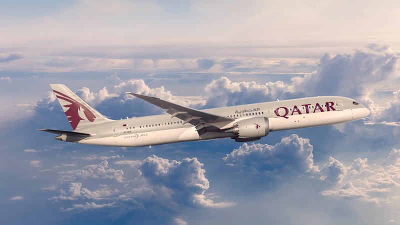 Qatar Airways plane in the sky